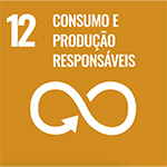12 - consumo e produção responsáveis com ícone do símbolo do infinito com uma seta - fundo laranja