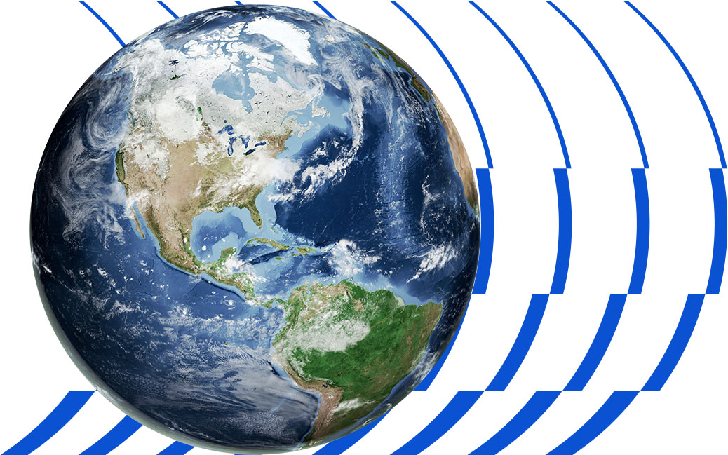 Globo Realista com arcos azuis no background