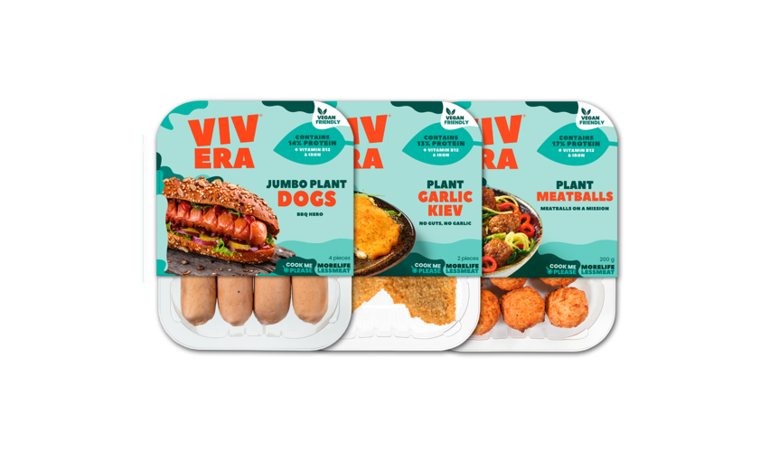 três pacotes com comidas da marca vivera
