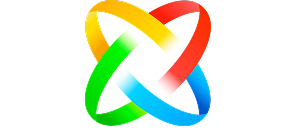 Colorful graphic symbol with interlocking yellow, green, and blue loops.