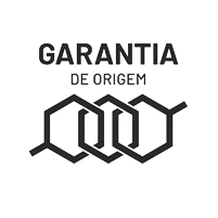 Selo "Garantia de Origem" com três elos de corrente pretos.